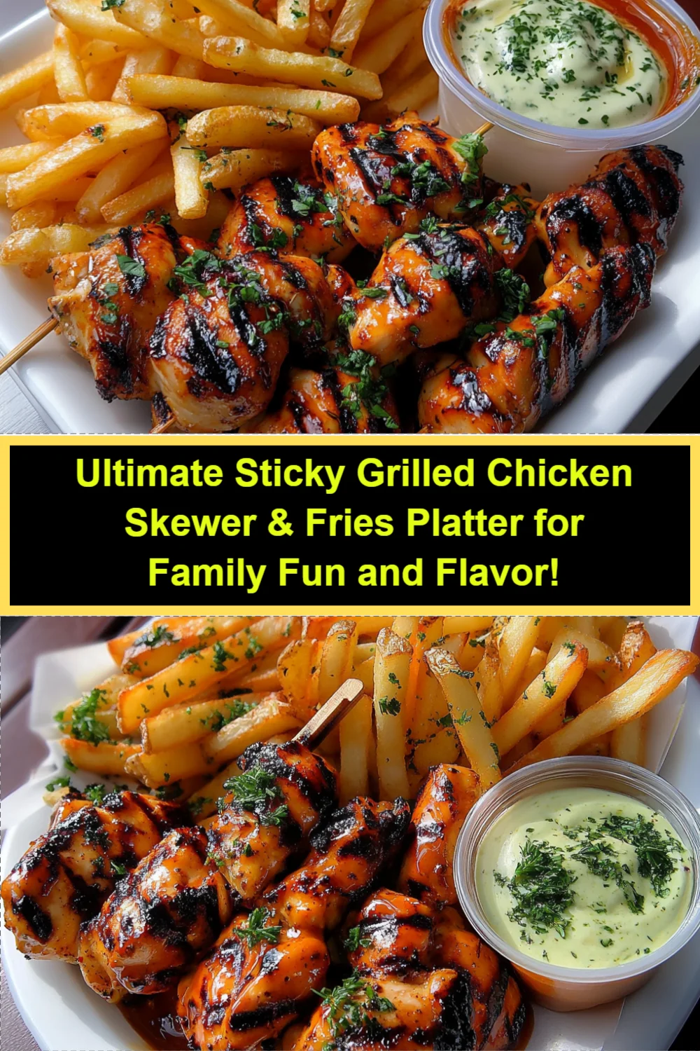 Ultimate Sticky Grilled Chicken Skewer & Fries Platter for Family Fun and Flavor!