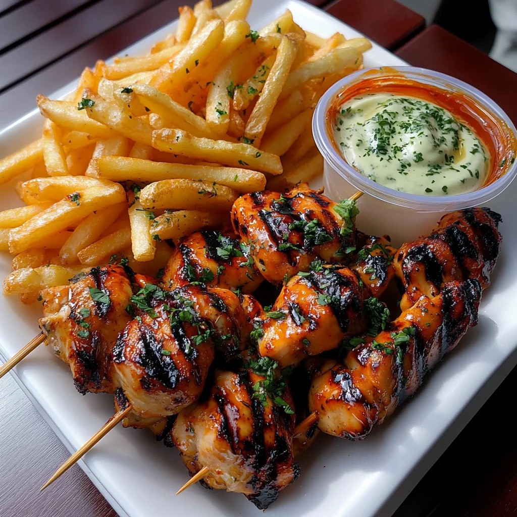 Ultimate Sticky Grilled Chicken Skewers Recipe with Crispy Fries