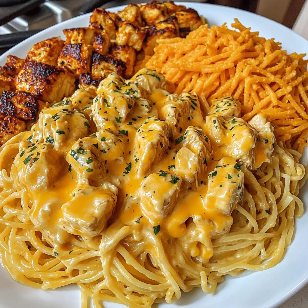 Buffalo Chicken Spaghetti Recipe with Cheesy Cheddar Ranch Sauce