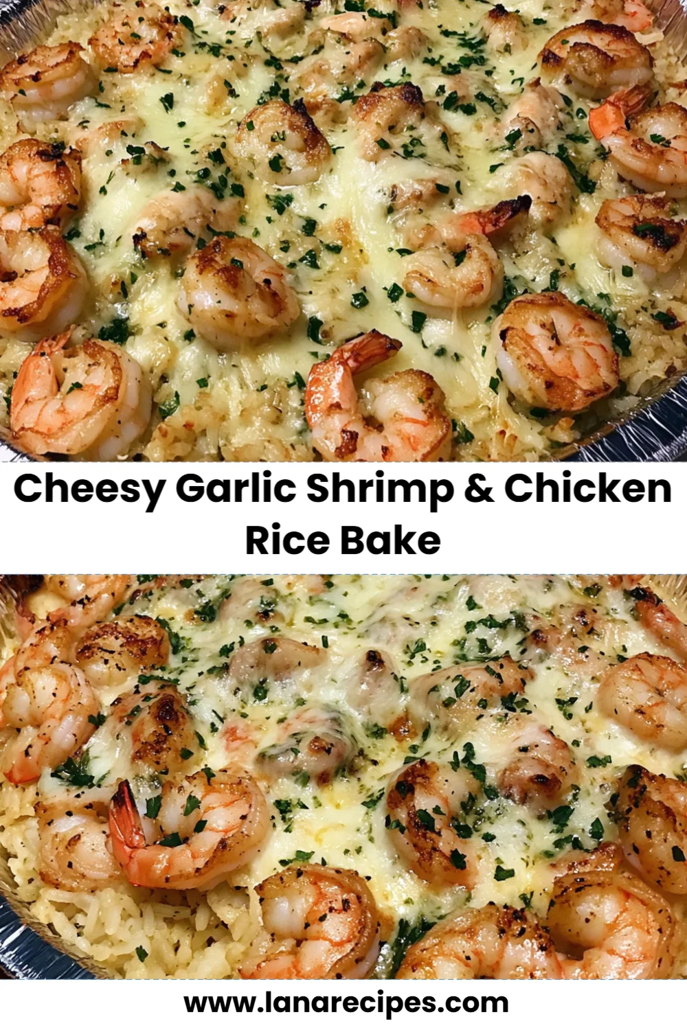 Delicious Cheesy Garlic Shrimp & Chicken Rice Bake for a Cozy Dinner Tonight!