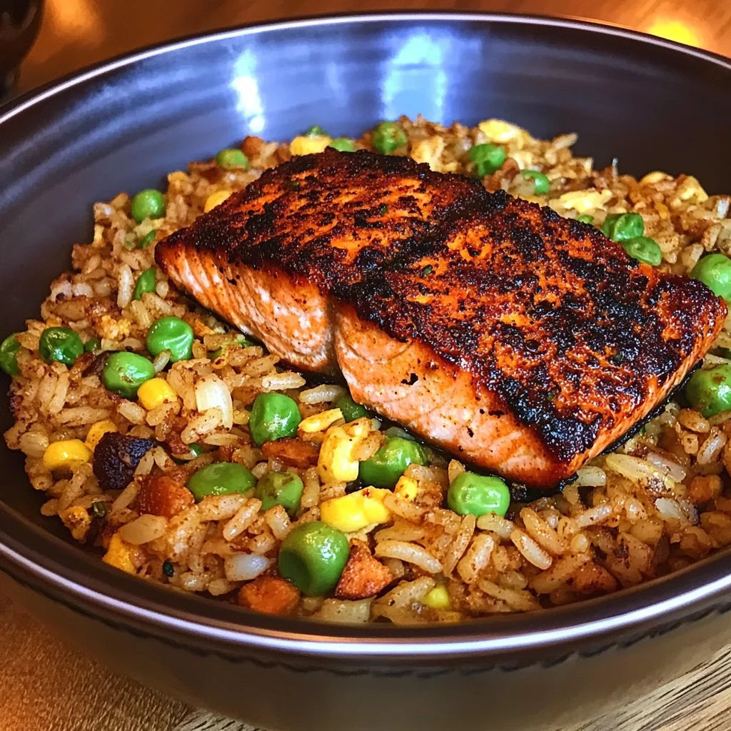 Delicious Blackened Salmon Fried Rice Bowl Recipe