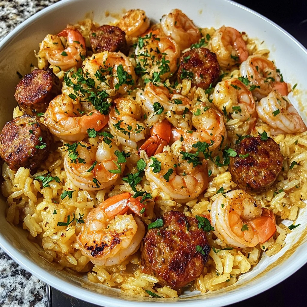 Delicious Cajun Parmesan Shrimp and Sausage Rice Skillet Recipe
