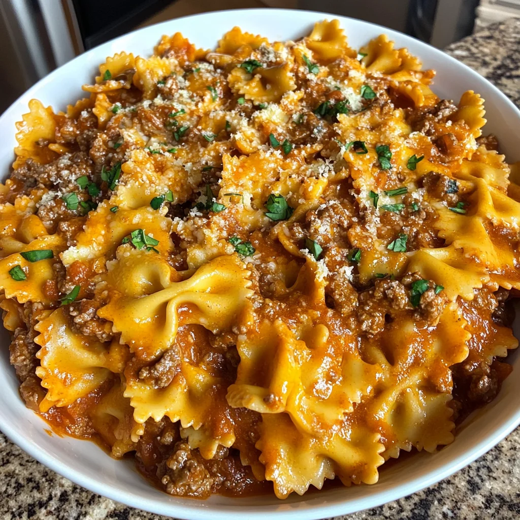 Delicious Italian Beef Bowties in Cheesy Velveeta Marinara Sauce Recipe