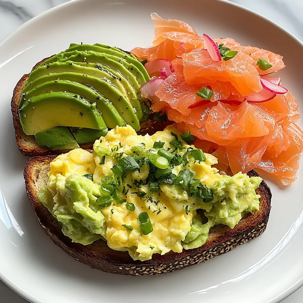 Delicious Smoked Salmon Avocado Toast with Creamy Scrambled Eggs Recipe