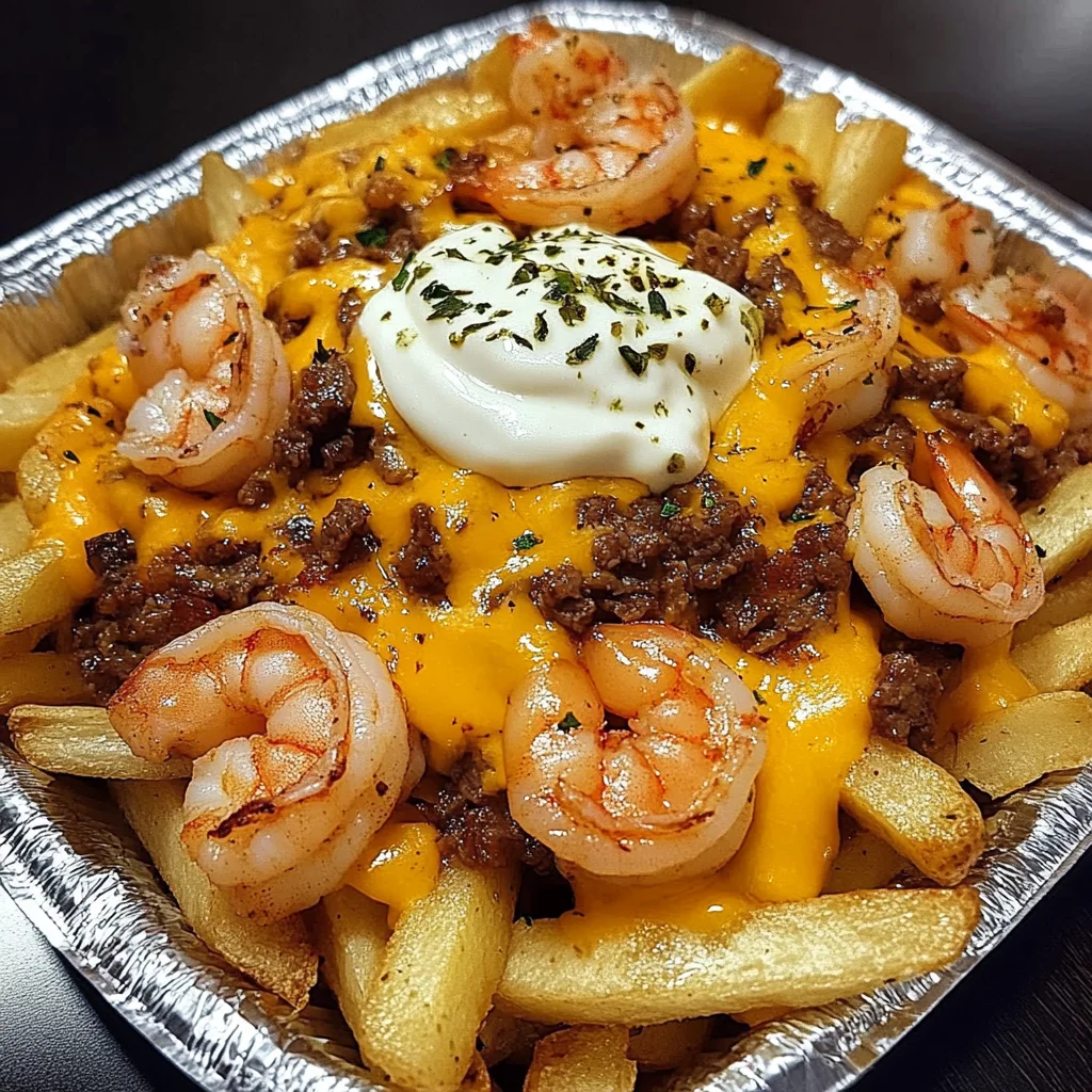 Deliciously Cheesy Loaded Shrimp &amp; Beef Fries Recipe