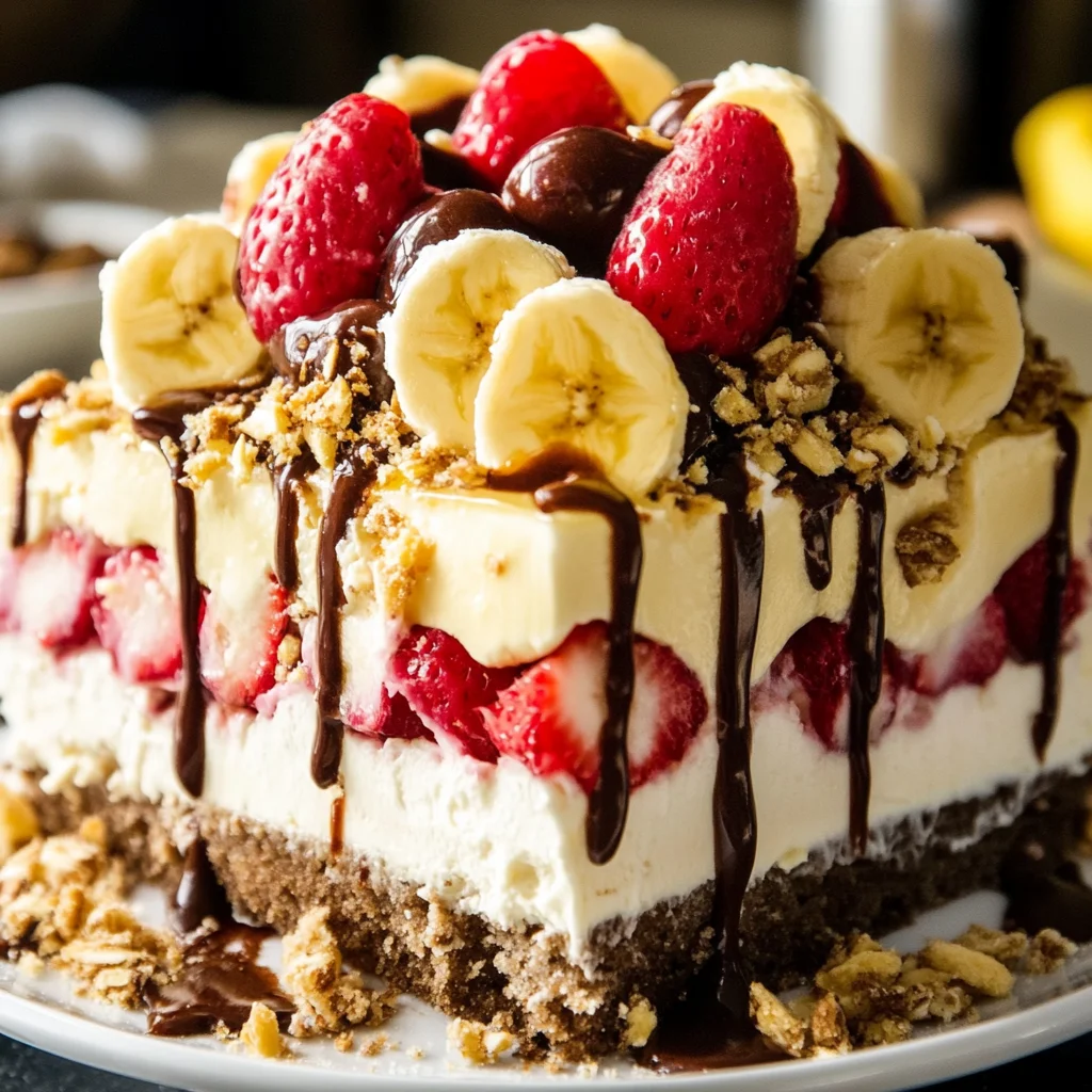 Deliciously Easy Banana Split Cheesecake Cake Recipe