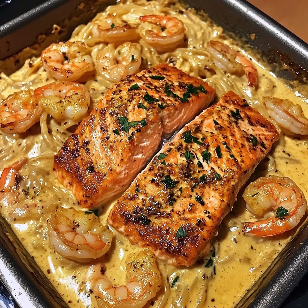Deliciously Easy Creamy Cajun Salmon &amp; Shrimp Skillet Recipe