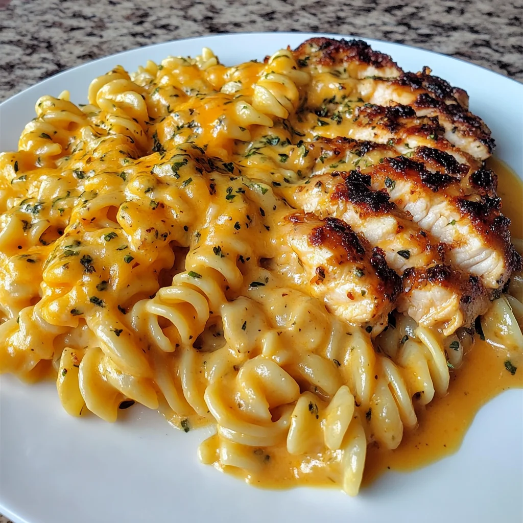Easy Garlic Butter Chicken Rotini Recipe in Cheesy Provolone Sauce