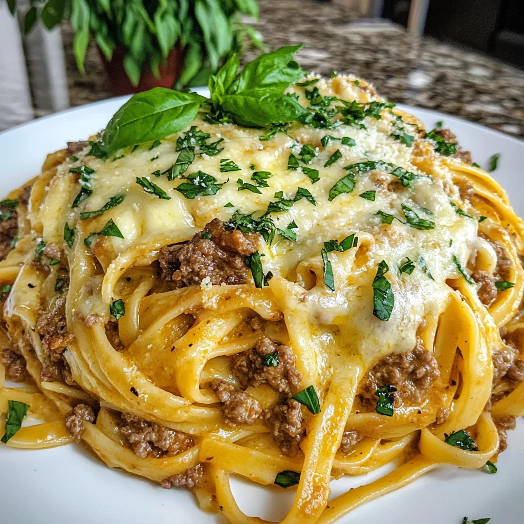 Garlic Beef Linguine in Creamy Parmesan Cheese Sauce Recipe