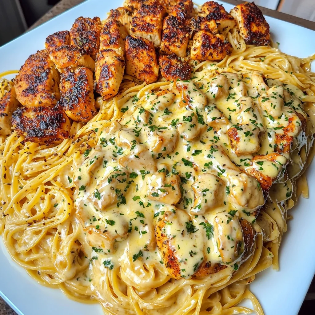 Garlic Butter Chicken over Creamy Parmesan Linguine Recipe