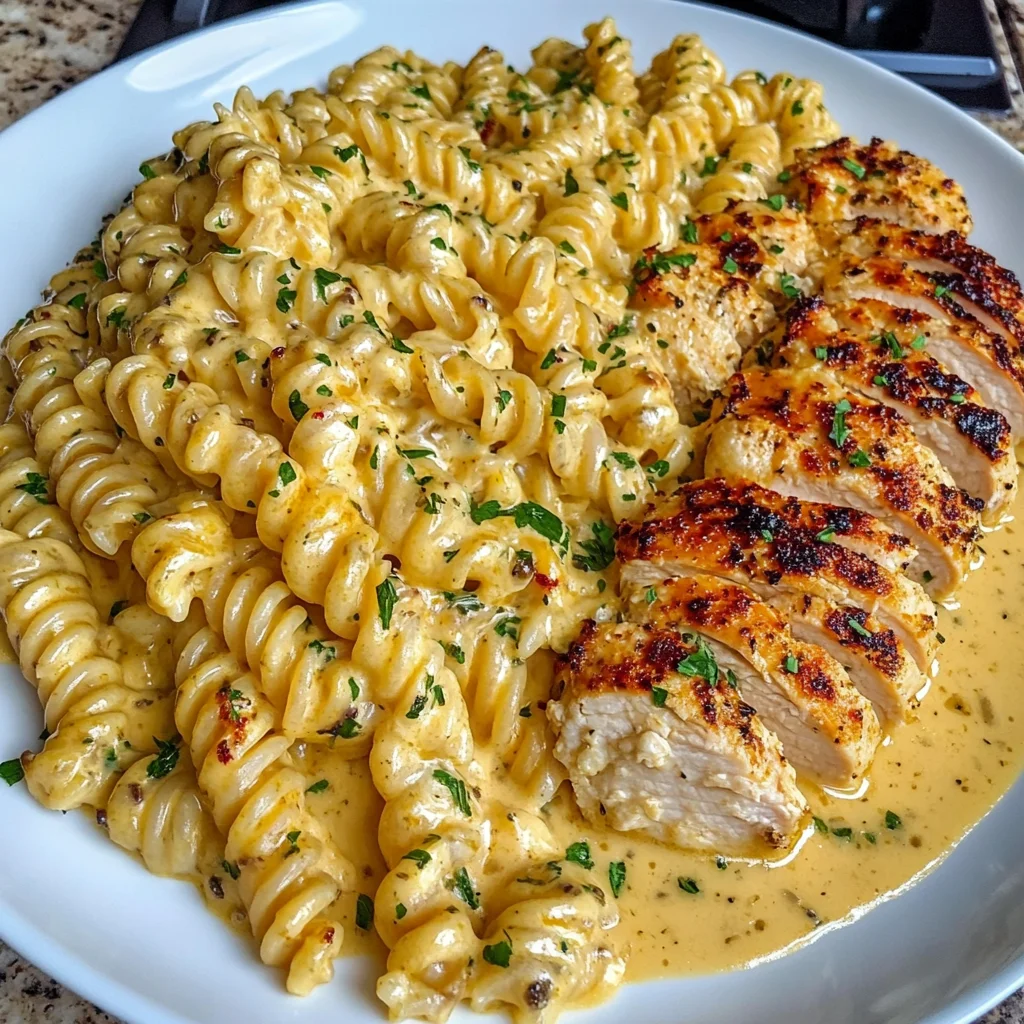 Garlic Butter Chicken Twisted Pasta Recipe in Creamy Parmesan Sauce