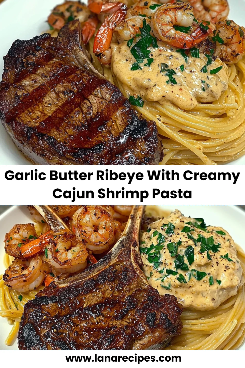 Savor Garlic Butter Ribeye with Creamy Cajun Shrimp Pasta in Just 30 Minutes!