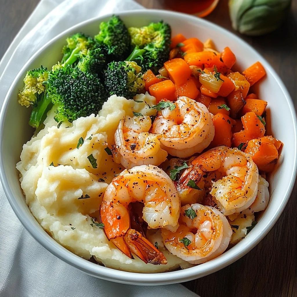 Garlic Shrimp and Vegetable Bowl with Creamy Mashed Potatoes Recipe
