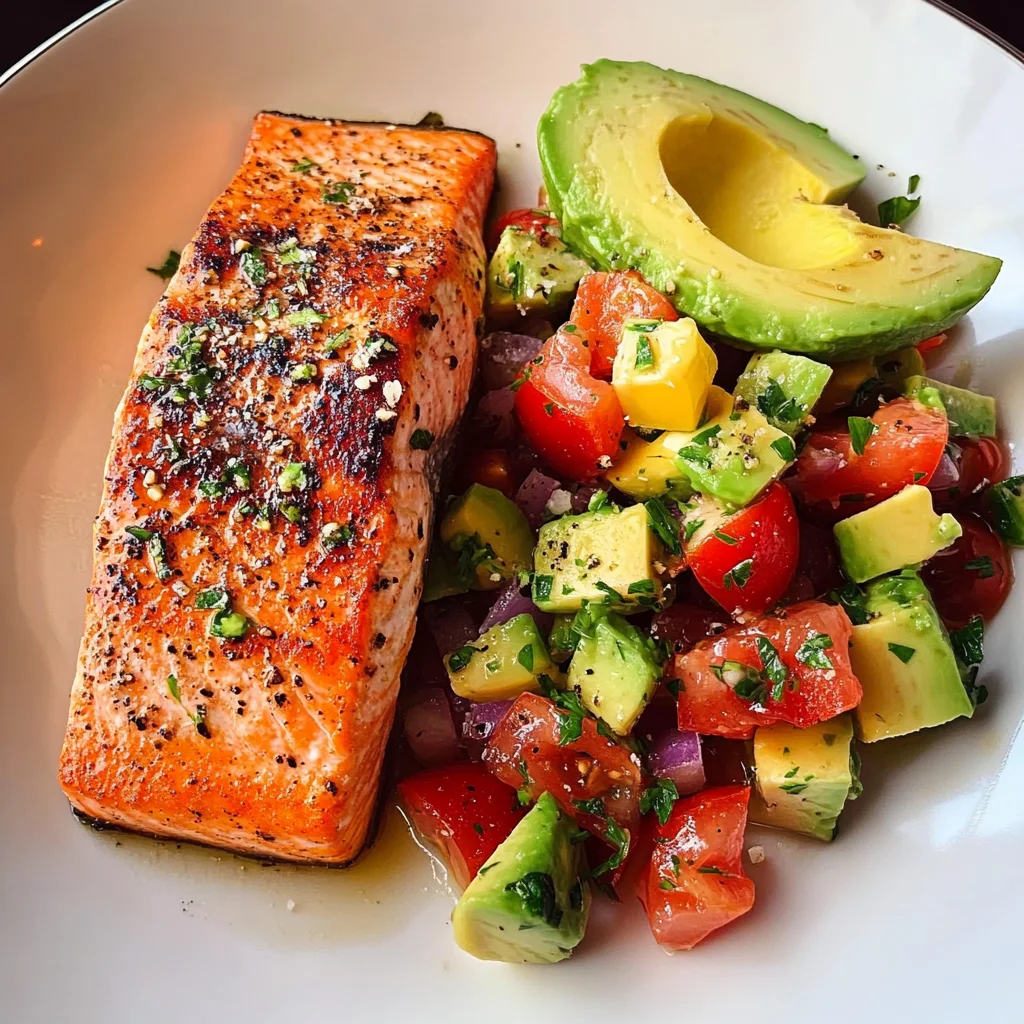 Mediterranean Salmon with Avocado Tomato Salad Recipe