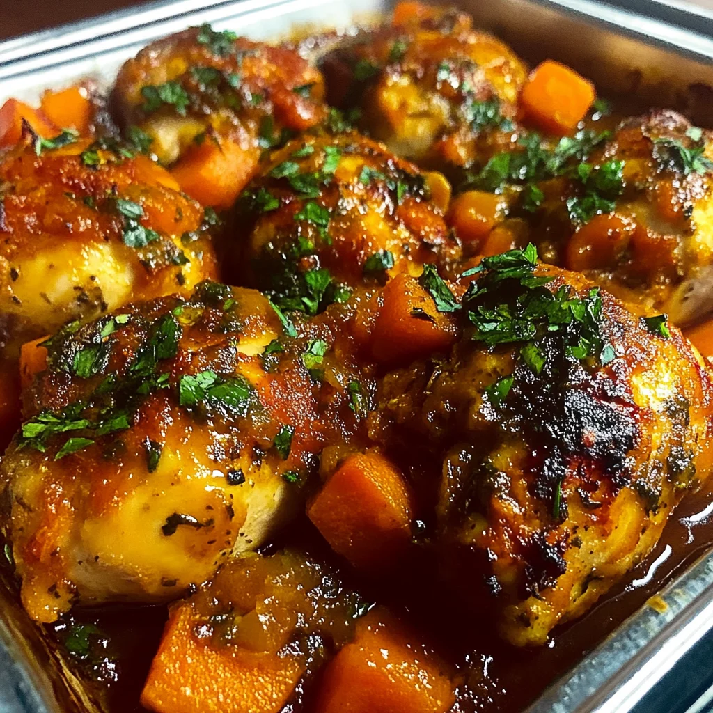 Oven-Baked Herb Chicken Thighs Recipe with Tender Carrots in Garlic Tomato Sauce