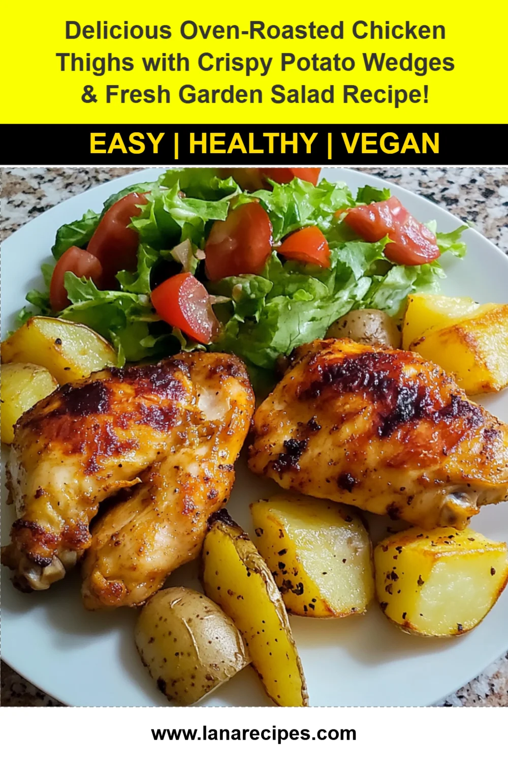Delicious Oven-Roasted Chicken Thighs with Crispy Potato Wedges & Fresh Garden Salad Recipe!