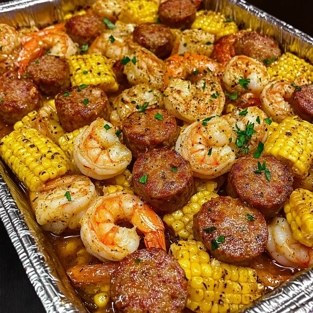 Quick Garlic Butter Shrimp and Smoked Sausage Sheet Pan Bake Recipe