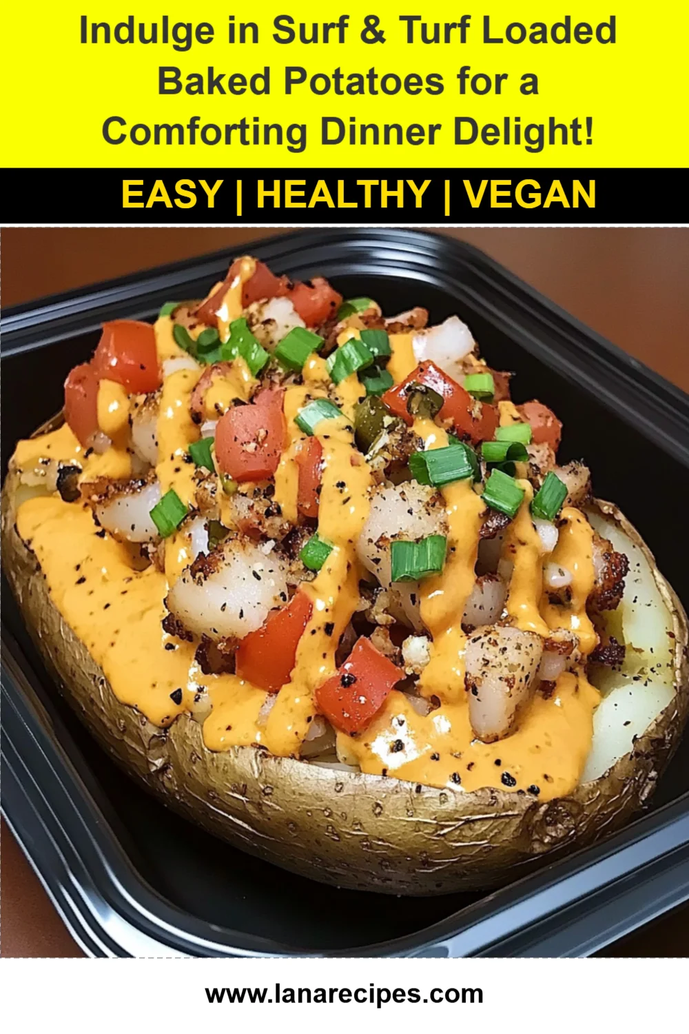 Indulge in Surf & Turf Loaded Baked Potatoes for a Comforting Dinner Delight!