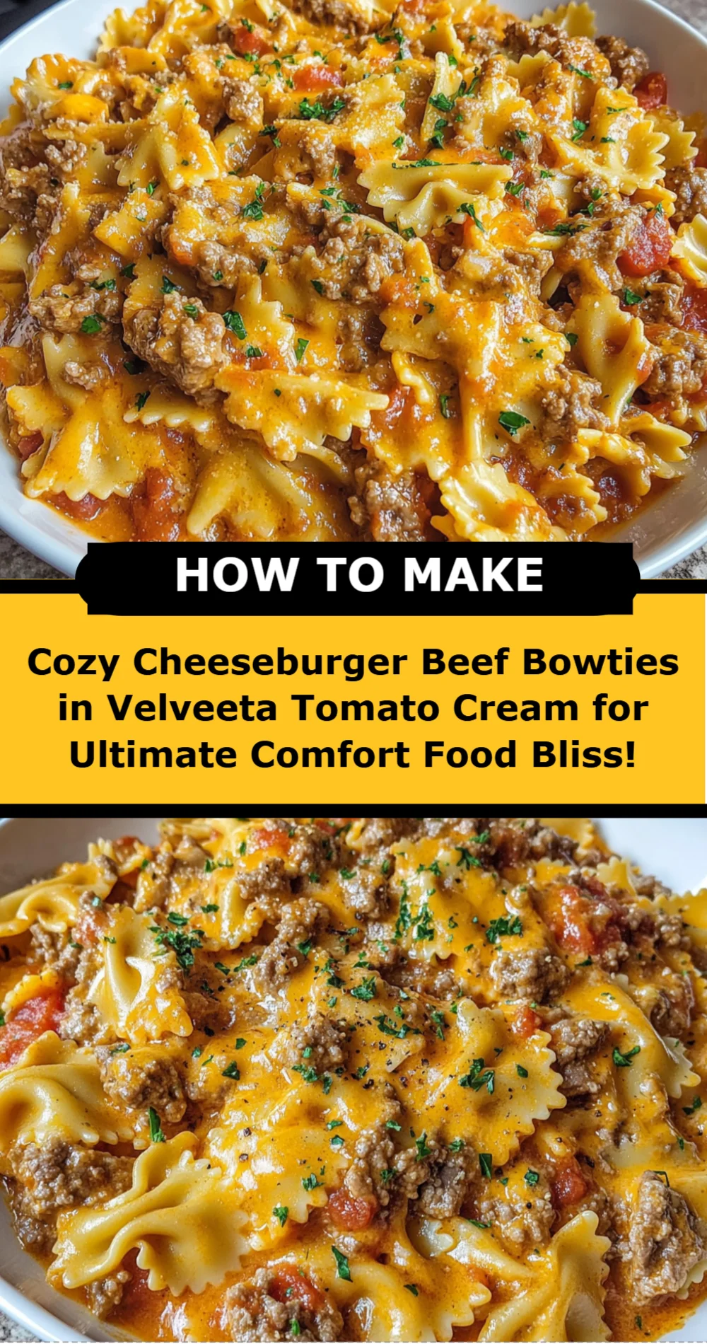 Cozy Cheeseburger Beef Bowties in Velveeta Tomato Cream for Ultimate Comfort Food Bliss!