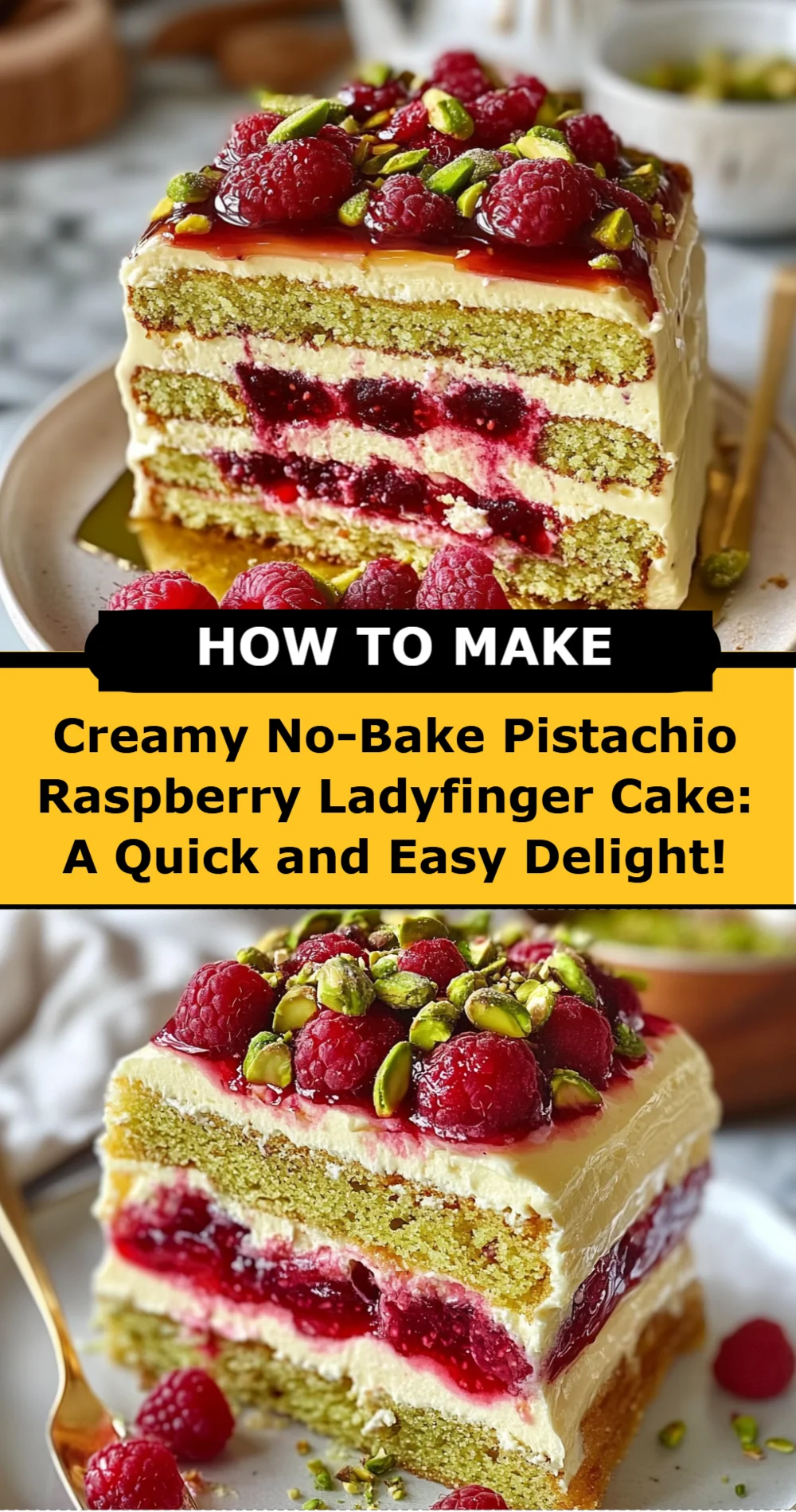Creamy No-Bake Pistachio Raspberry Ladyfinger Cake: A Quick and Easy Delight!