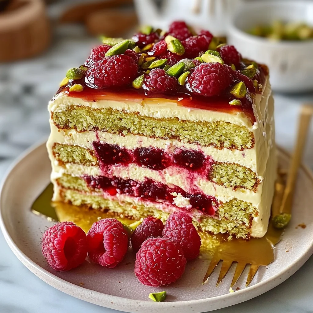 Creamy No-Bake Pistachio Raspberry Ladyfinger Cake Recipe
