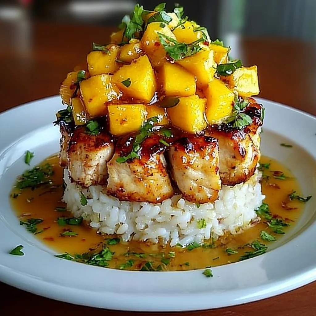 Delicious Honey Lime Chicken &amp; Mango Rice Stack Recipe