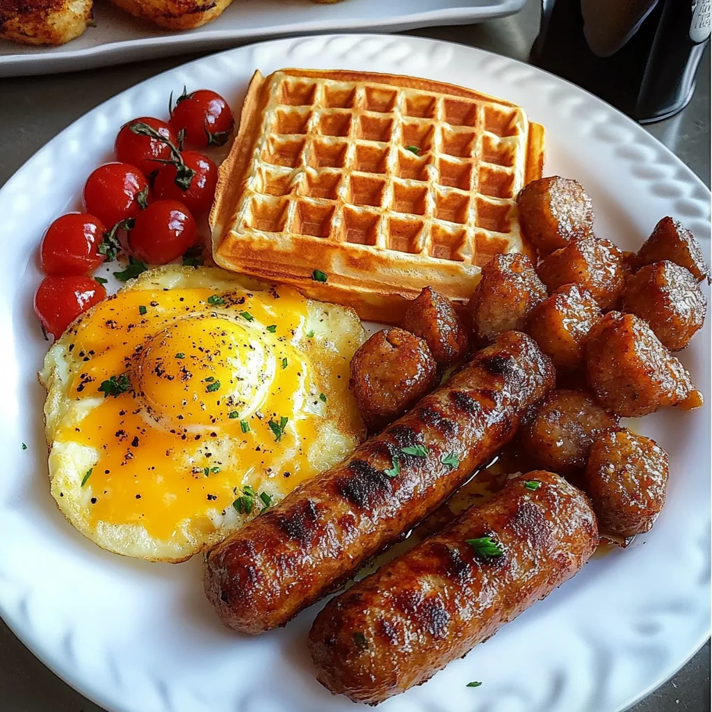 Delicious Sausage, Waffle & Egg Breakfast Platter Recipe