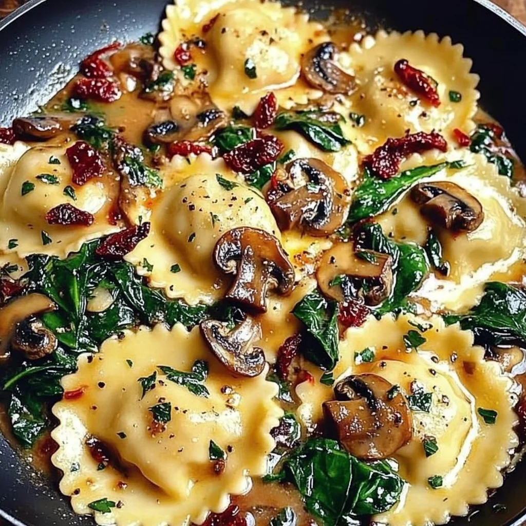 Easy Cheesy Ravioli with Spinach and Mushrooms Recipe