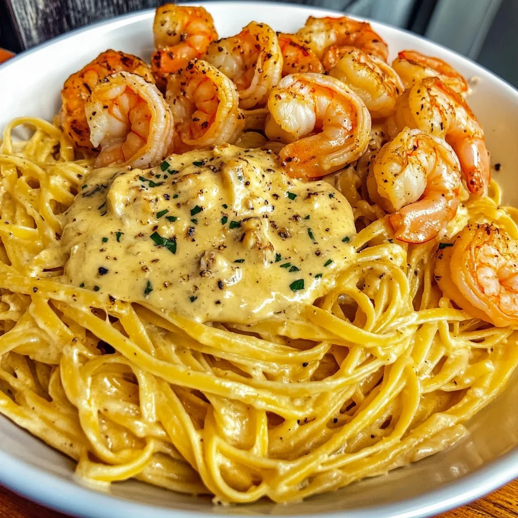 Garlic Butter Shrimp Linguine in Three-Cheese Sauce Recipe