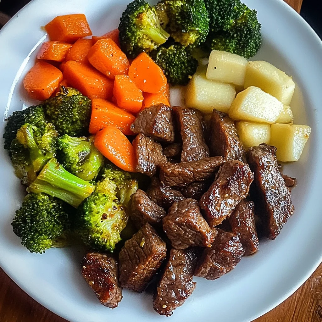 Quick Garlic Butter Beef &amp; Steamed Veggie Power Plate Recipe
