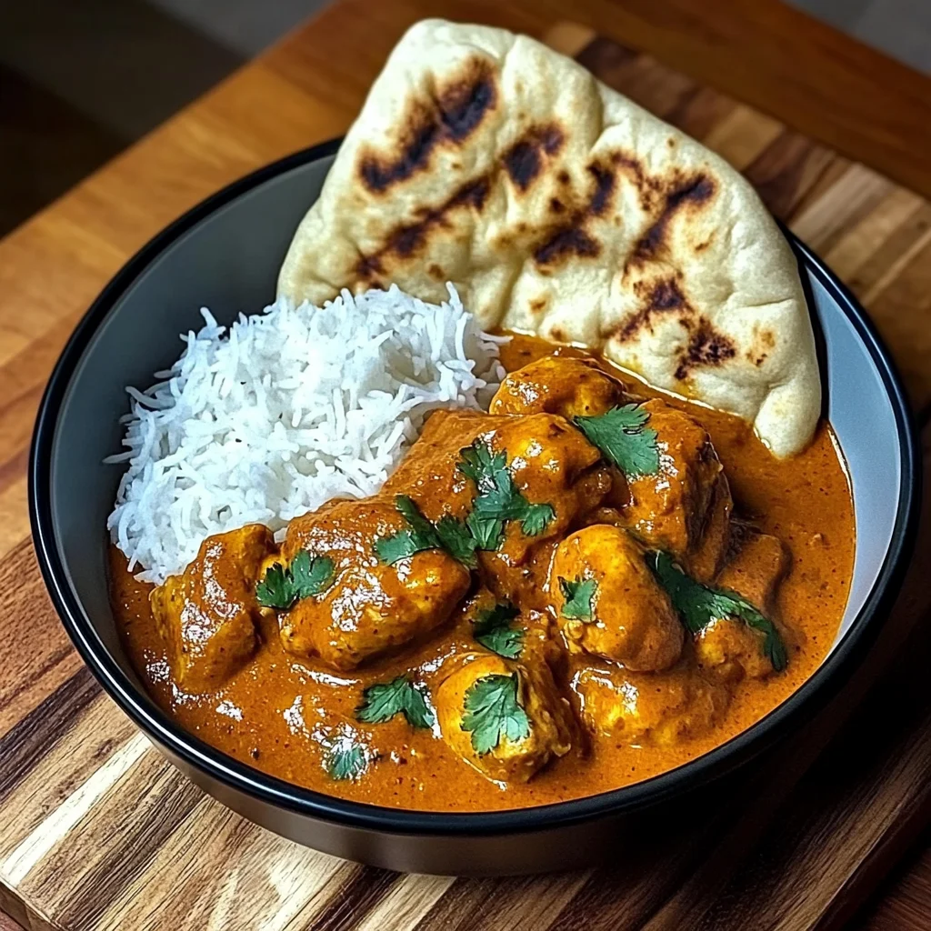 Rich Indian-Style Chicken Curry Recipe with Fluffy Rice and Naan